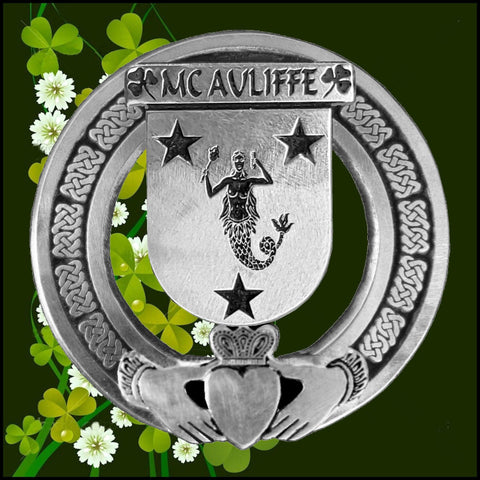 McAuliffe Irish Claddagh Coat of Arms Badge