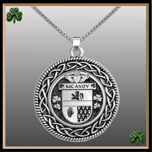 McAvoy Irish Coat of Arms Celtic Interlace Disk Pendant ~ IP06