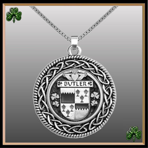 Butler Irish Coat of Arms Celtic Interlace Disk Pendant ~ IP06