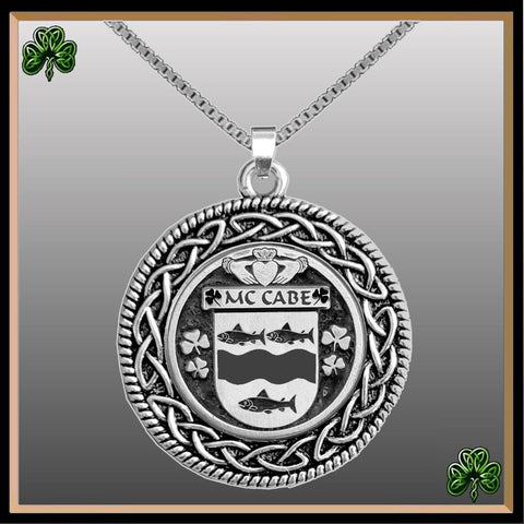 McCabe Irish Coat of Arms Celtic Interlace Disk Pendant ~ IP06