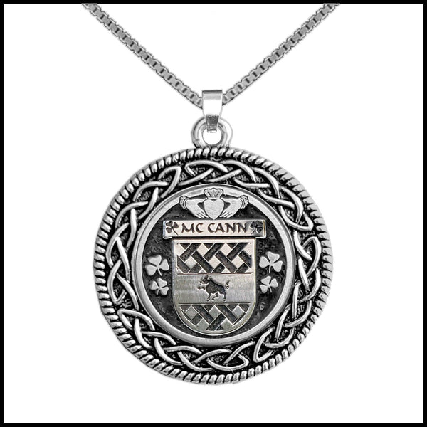 McCann Irish Coat of Arms Celtic Interlace Disk Pendant ~ IP06