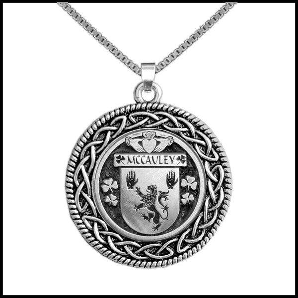 McCauley Irish Coat of Arms Celtic Interlace Disk Pendant ~ IP06