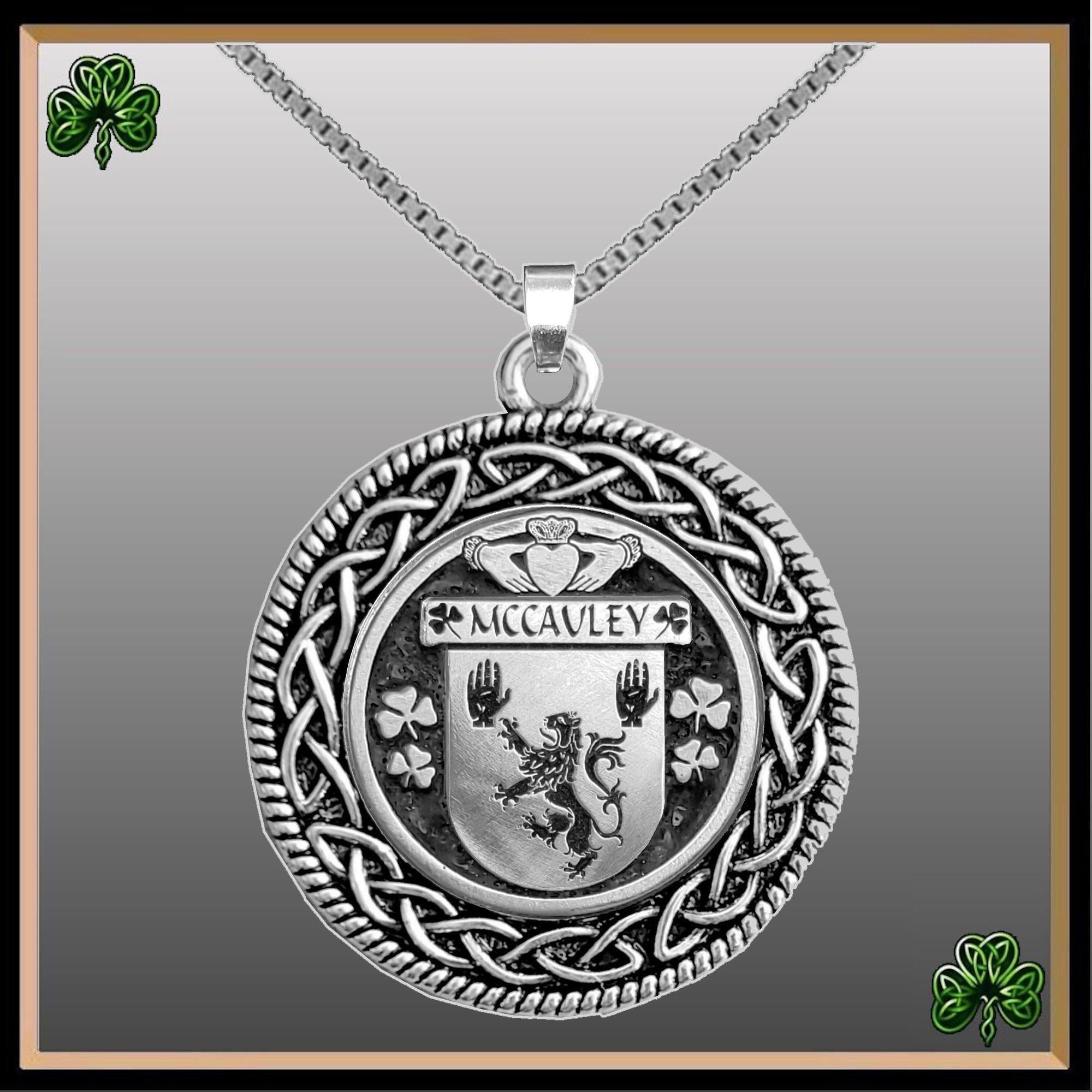 McCauley Irish Coat of Arms Celtic Interlace Disk Pendant ~ IP06