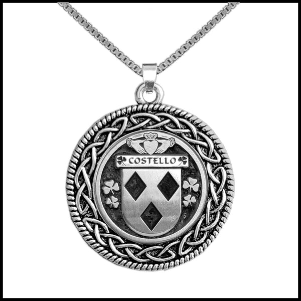 Costello Irish Coat of Arms Celtic Interlace Disk Pendant ~ IP06