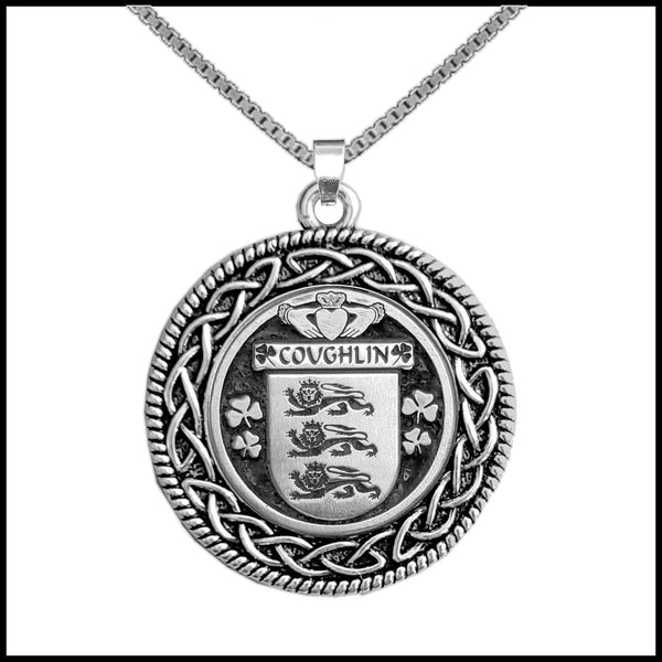 Coughlin Irish Coat of Arms Celtic Interlace Disk Pendant ~ IP06