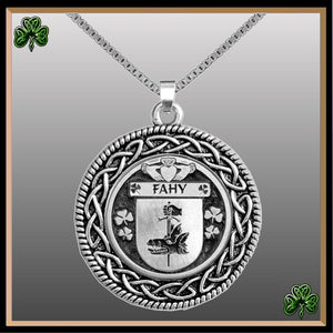 Fahy Irish Coat of Arms Celtic Interlace Disk Pendant ~ IP06