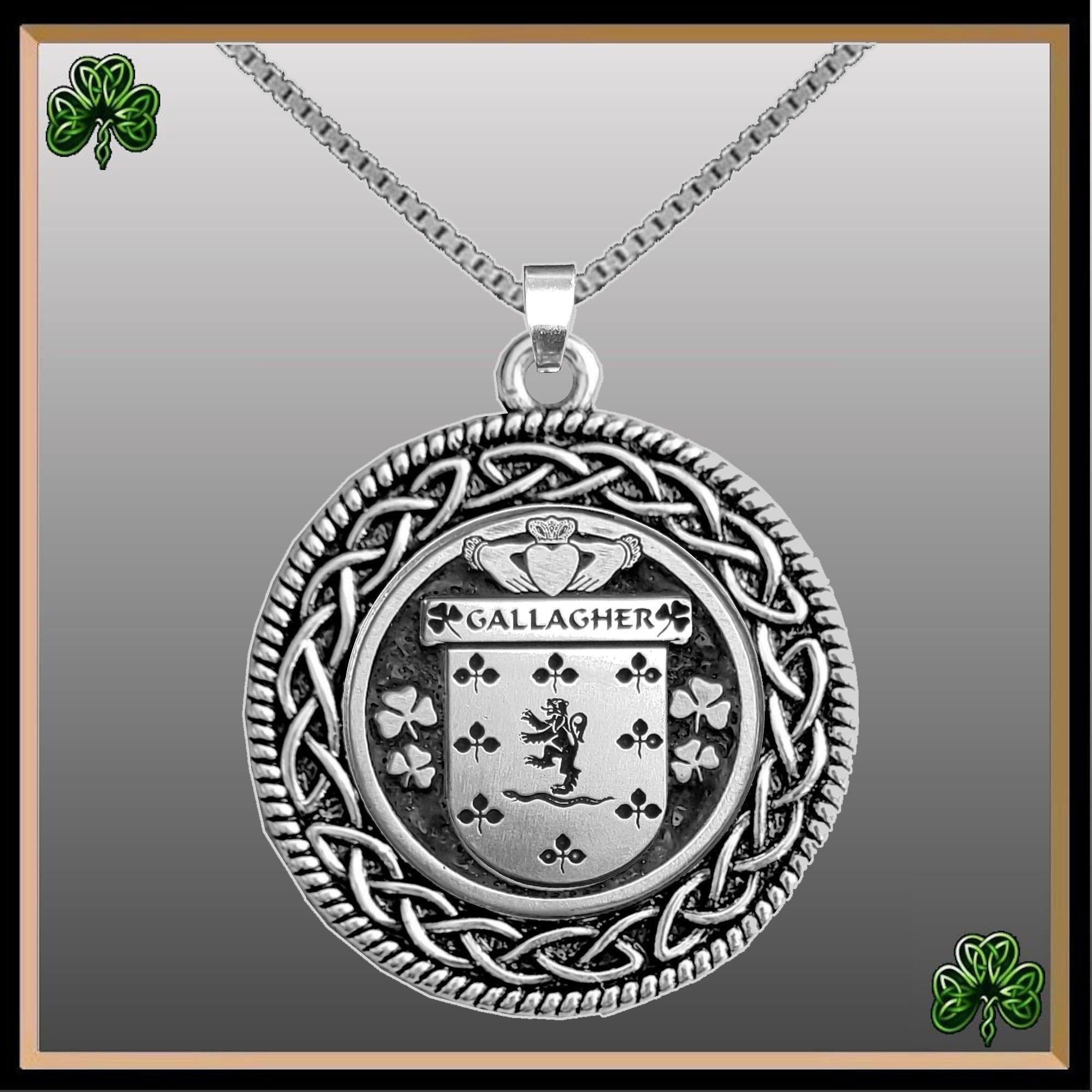 Gallagher Irish Coat of Arms Celtic Interlace Disk Pendant ~ IP06