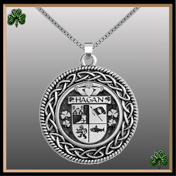 Hagan Irish Coat of Arms Celtic Interlace Disk Pendant ~ IP06