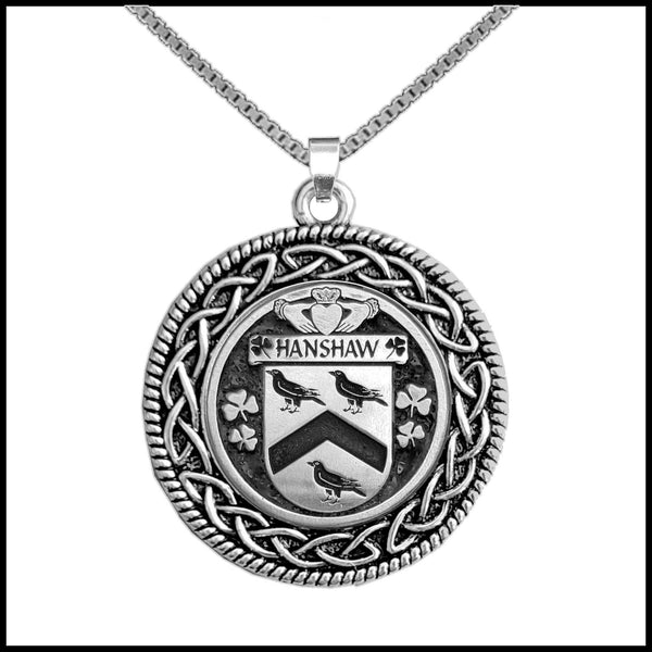 Hanshaw Irish Coat of Arms Celtic Interlace Disk Pendant ~ IP06