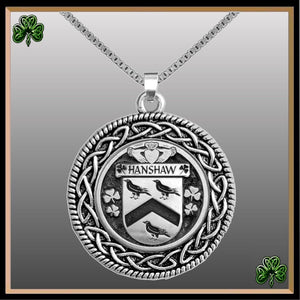 Hanshaw Irish Coat of Arms Celtic Interlace Disk Pendant ~ IP06