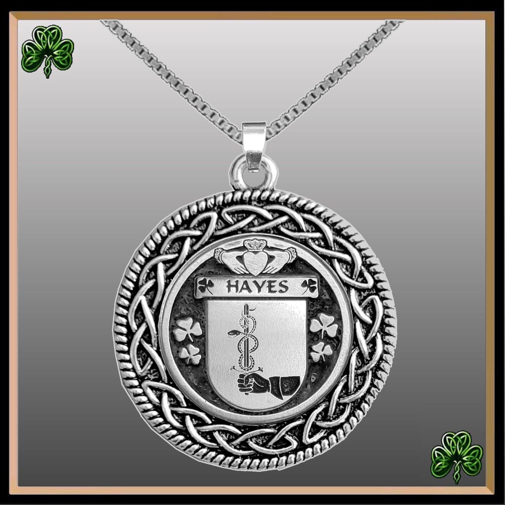 Hayes Irish Coat of Arms Celtic Interlace Disk Pendant ~ IP06