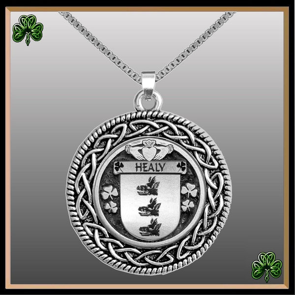 Healy Irish Coat of Arms Celtic Interlace Disk Pendant ~ IP06