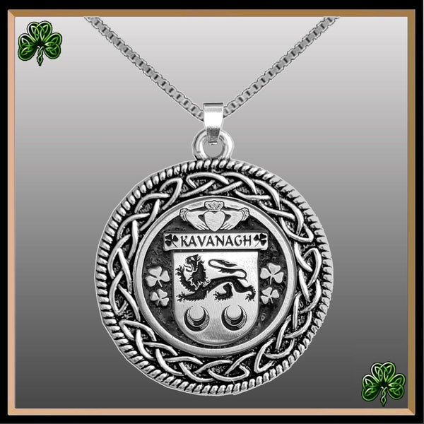 Kavanagh Irish Coat of Arms Celtic Interlace Disk Pendant ~ IP06