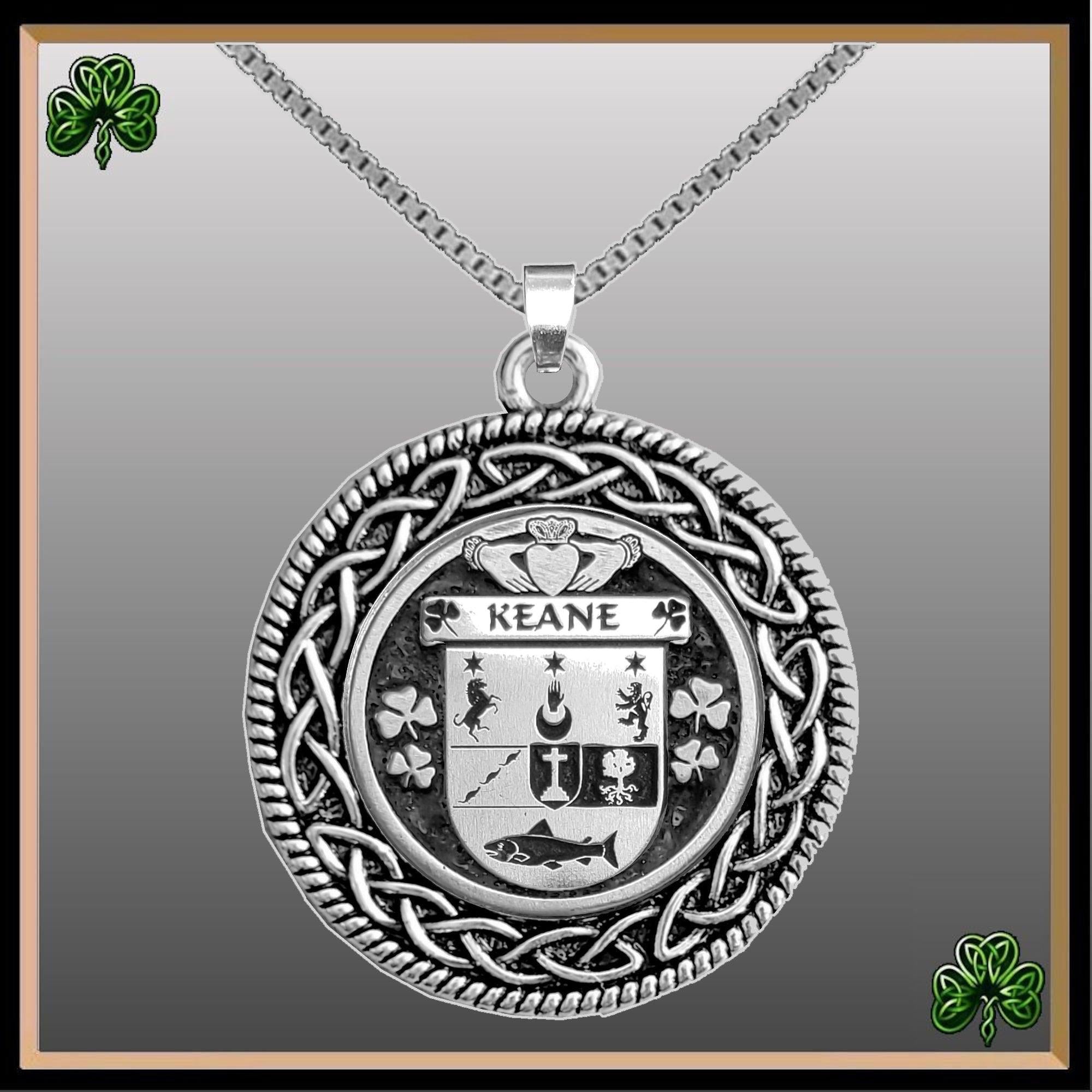 Keane Irish Coat of Arms Celtic Interlace Disk Pendant ~ IP06