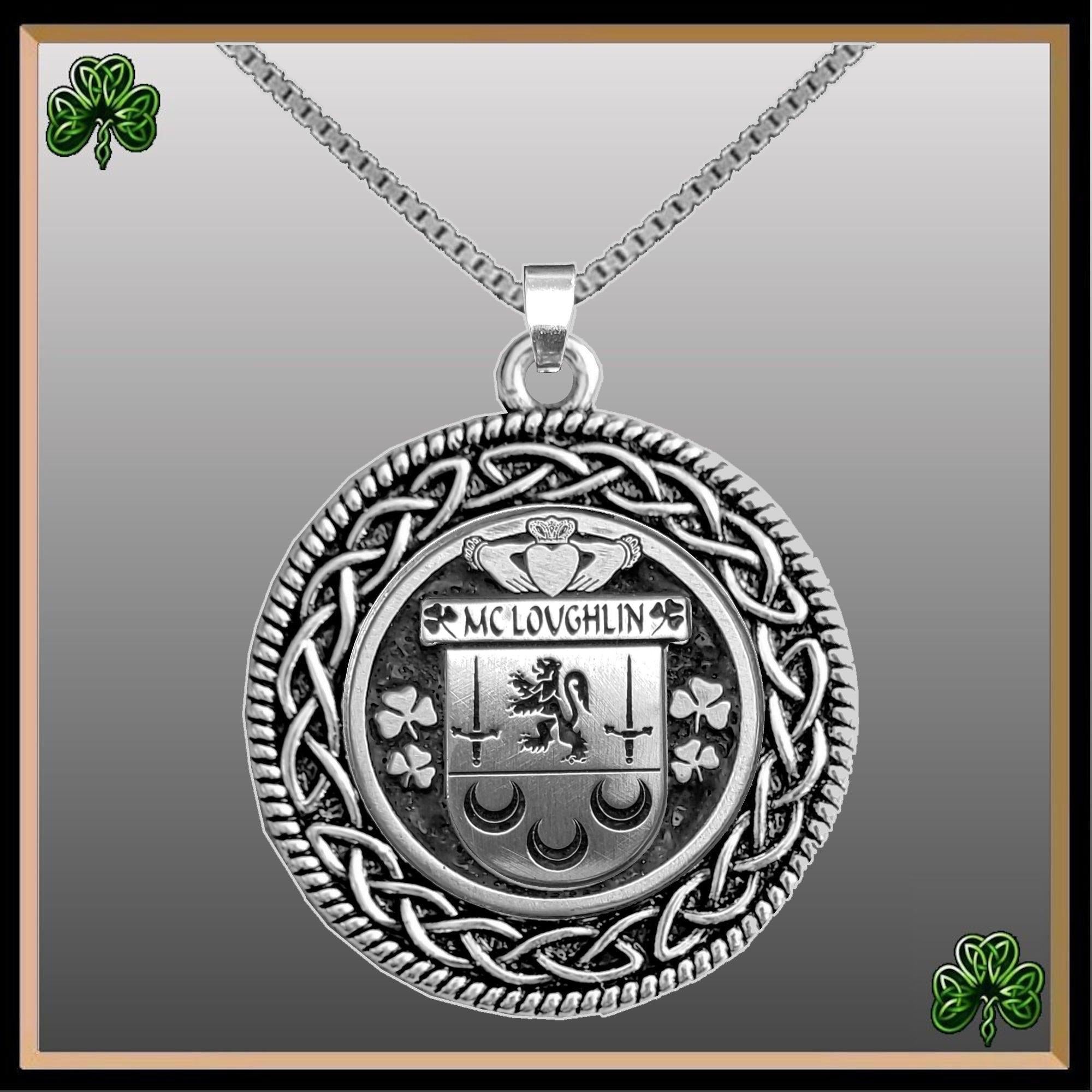 McLoughlin Irish Coat of Arms Celtic Interlace Disk Pendant ~ IP06