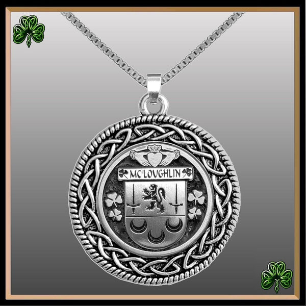 McLoughlin Irish Coat of Arms Celtic Interlace Disk Pendant ~ IP06