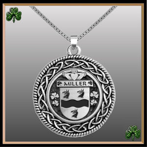 Miller (Claire) Irish Coat of Arms Celtic Interlace Disk Pendant ~ IP06