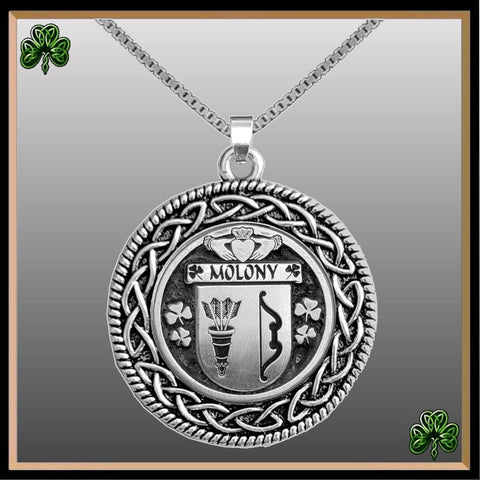 Molony Irish Coat of Arms Celtic Interlace Disk Pendant ~ IP06