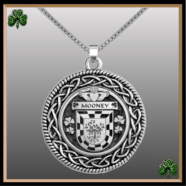 Mooney Irish Coat of Arms Celtic Interlace Disk Pendant ~ IP06