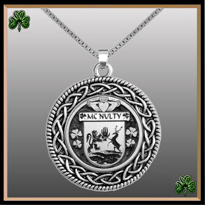 McNulty Irish Coat of Arms Celtic Interlace Disk Pendant ~ IP06