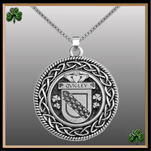Quigley Irish Coat of Arms Celtic Interlace Disk Pendant ~ IP06