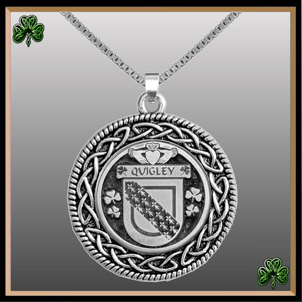 Quigley Irish Coat of Arms Celtic Interlace Disk Pendant ~ IP06