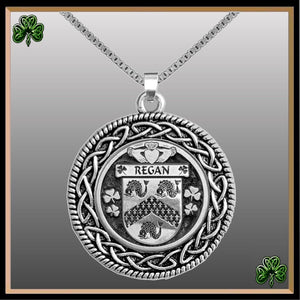 Regan Irish Coat of Arms Celtic Interlace Disk Pendant ~ IP06
