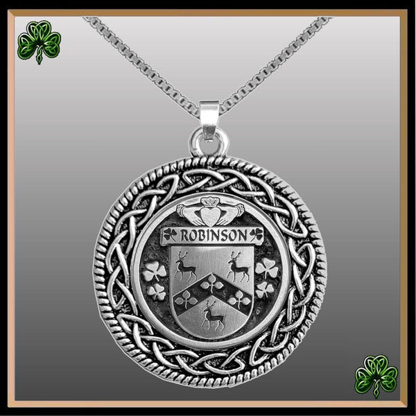 Robinson Irish Coat of Arms Celtic Interlace Disk Pendant ~ IP06