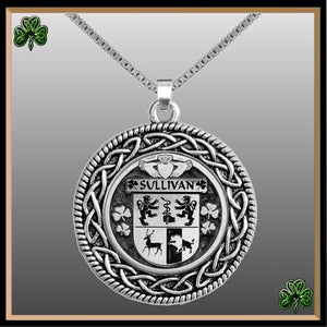 Sullivan Irish Coat of Arms Celtic Interlace Disk Pendant ~ IP06