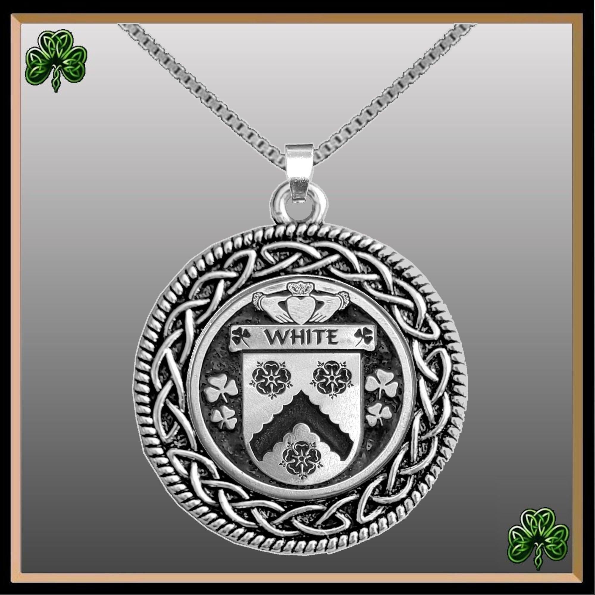 White Irish Coat of Arms Celtic Interlace Disk Pendant ~ IP06
