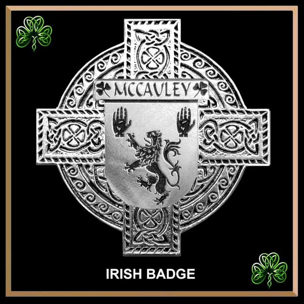 McCauley Irish Coat of Arms Celtic Cross Badge