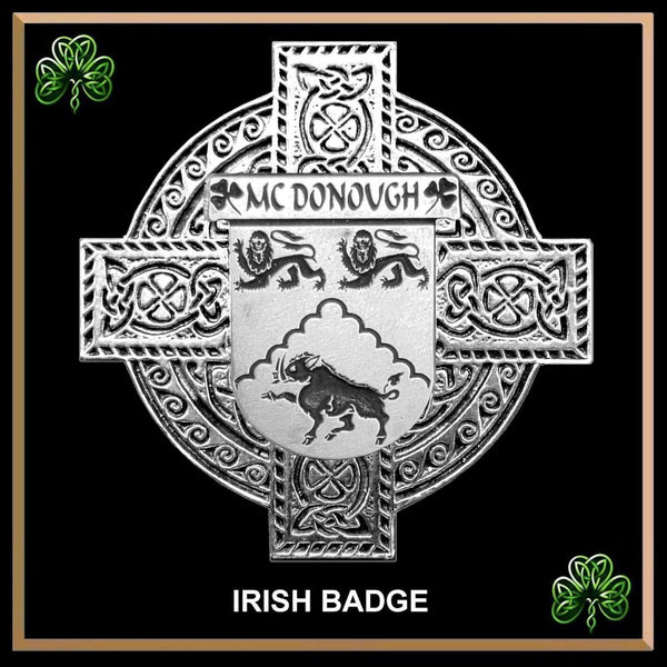 McDonough Irish Family Coat Of Arms Celtic Cross Badge
