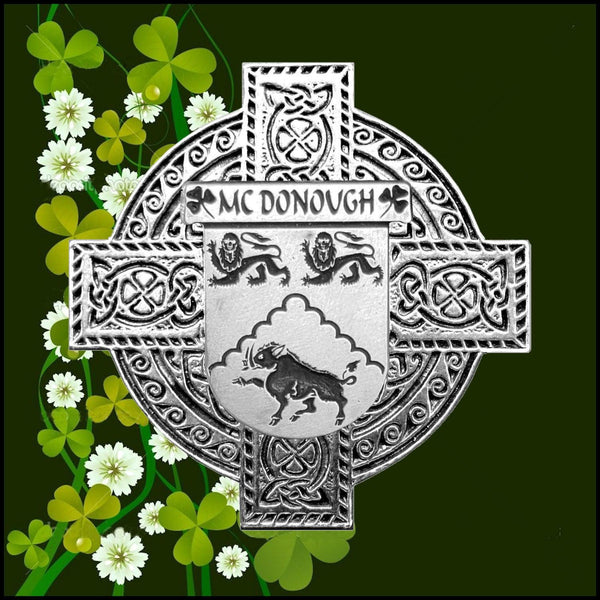 McDonough Irish Family Coat Of Arms Celtic Cross Badge