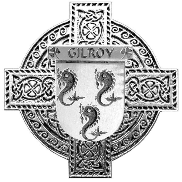 Gilroy Irish Family Coat Of Arms Celtic Cross Badge
