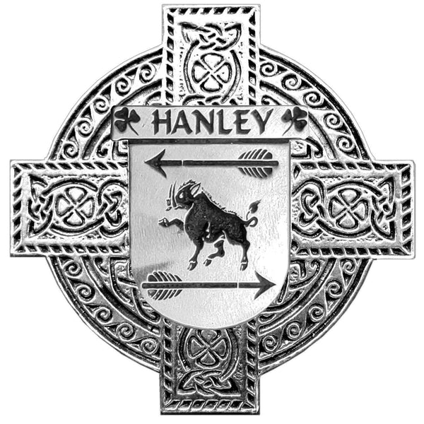 Hanley Irish Family Coat Of Arms Celtic Cross Badge