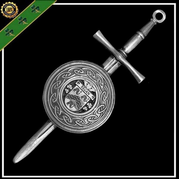 Regan Irish Dirk Coat of Arms Shield Kilt Pin - Pewter