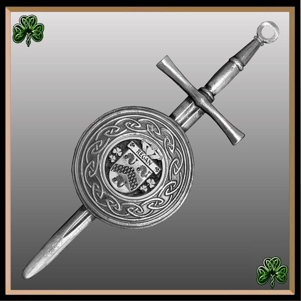 Regan Irish Dirk Coat of Arms Shield Kilt Pin - Pewter