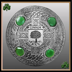 O'Connor Don Irish Coat of Arms Celtic Cross Plaid Brooch with Green Stones
