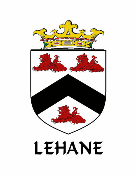 Lehane Irish Coat of Arms Celtic Cross Plaid Brooch with Green Stones