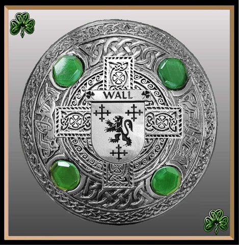 Wall Irish Coat of Arms Celtic Cross Plaid Brooch with Green Stones