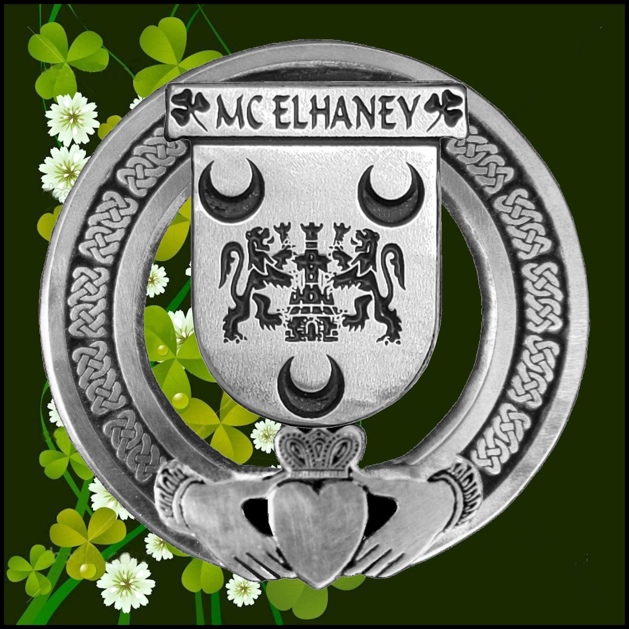 McElhaney Irish Claddagh Coat of Arms Badge