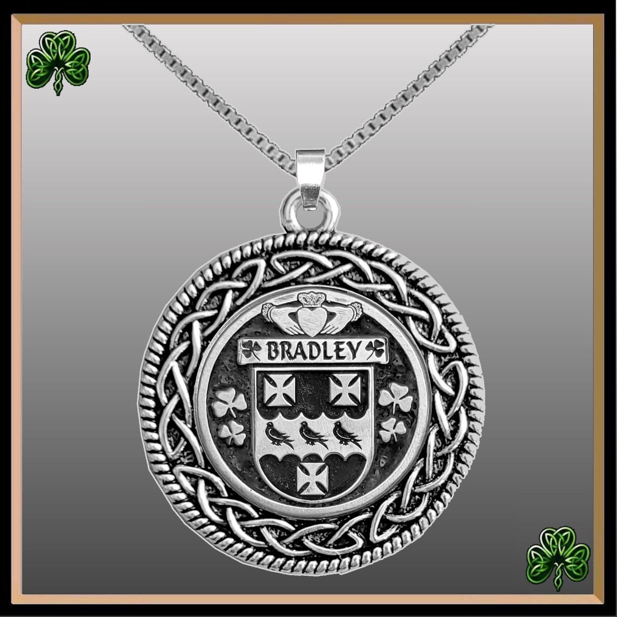 Bradley Irish Coat of Arms Celtic Interlace Disk Pendant ~ IP06