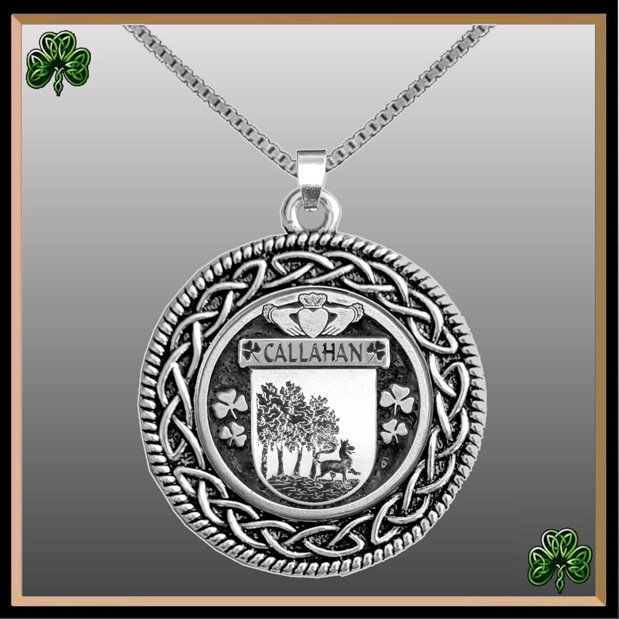 Callahan Irish Coat of Arms Celtic Interlace Disk Pendant ~ IP06
