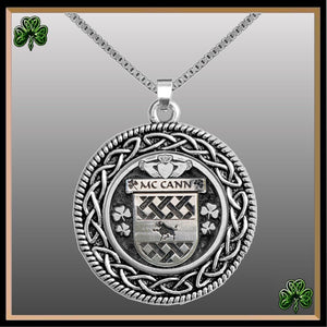 McCann Irish Coat of Arms Celtic Interlace Disk Pendant ~ IP06