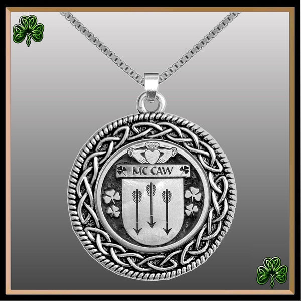 McCaw Irish Coat of Arms Celtic Interlace Disk Pendant ~ IP06