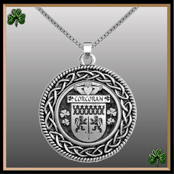 Corcoran Irish Coat of Arms Celtic Interlace Disk Pendant ~ IP06