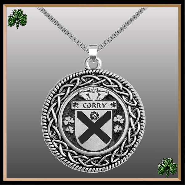 Corry Irish Coat of Arms Celtic Interlace Disk Pendant ~ IP06