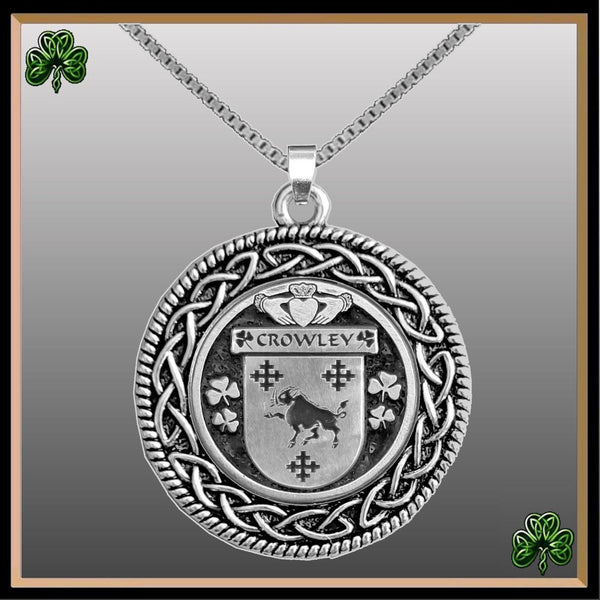 Crowley Irish Coat of Arms Celtic Interlace Disk Pendant ~ IP06