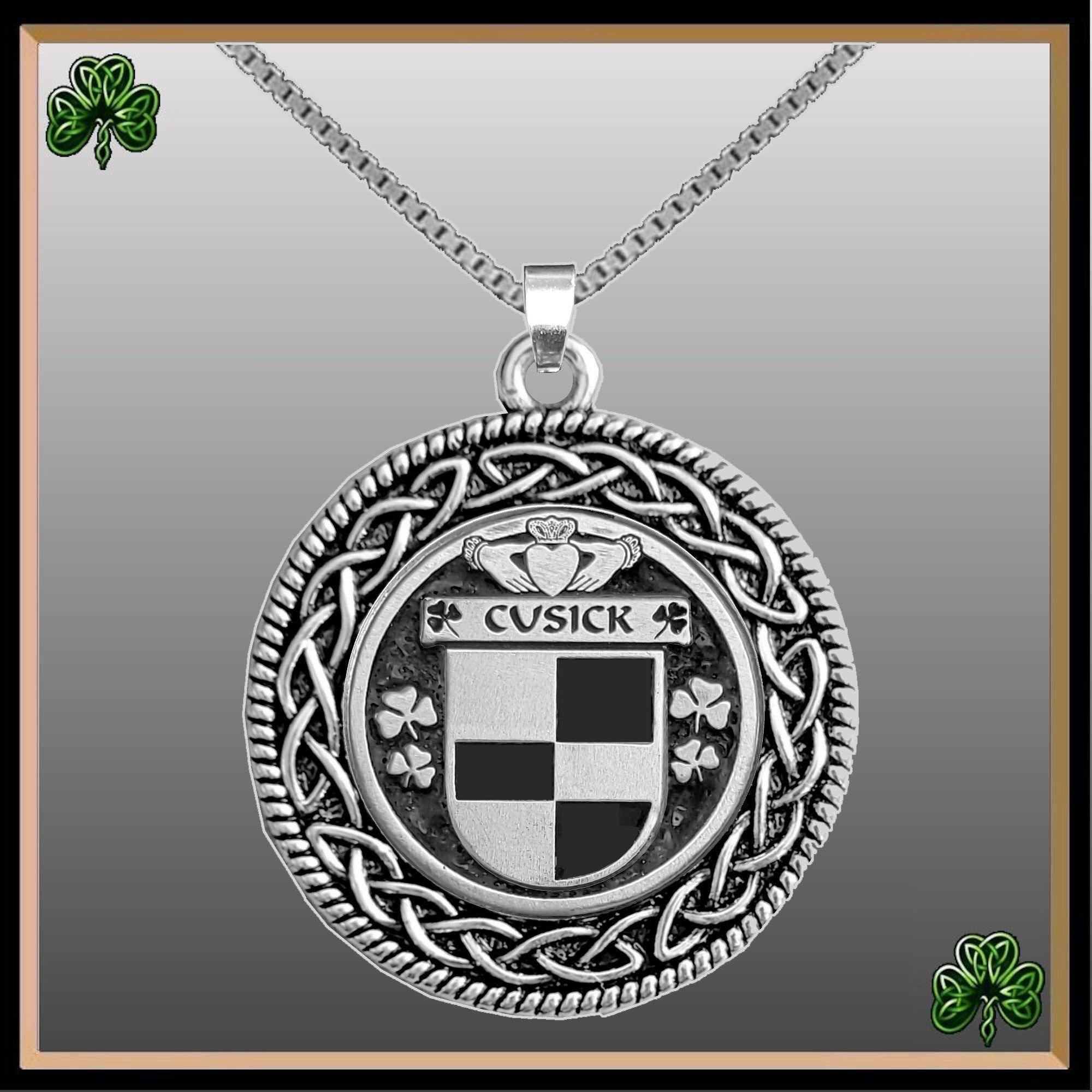 Cusick Irish Coat of Arms Celtic Interlace Disk Pendant ~ IP06
