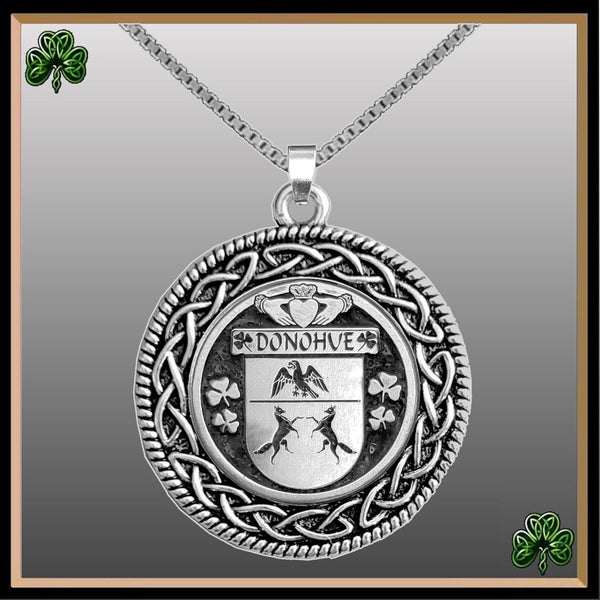 Donohue Irish Coat of Arms Celtic Interlace Disk Pendant ~ IP06